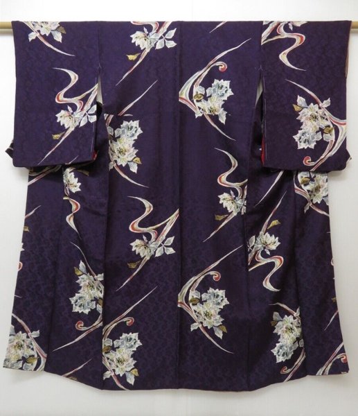 Photo1: 1112T07z560 Vintage Japanese Kimono Silk KOMON Dark purple Rose (1)