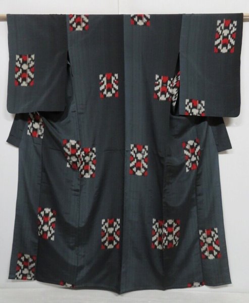 Photo1: 0608N04z590 Vintage Japanese Kimono Silk HITOE OMESHI KOMON Dark gray (1)