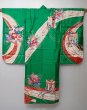 Photo1: 0621N03z690 Vintage Japanese Kimono Synthetic Girl's  Green Royal cart (1)