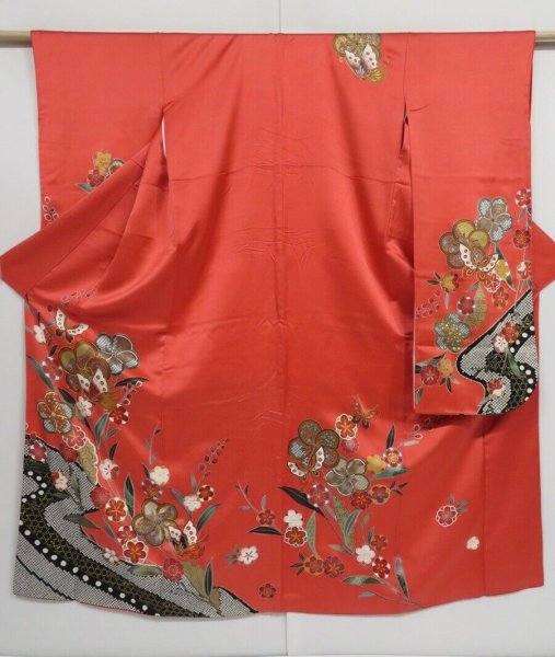 Photo1: 1415i01z1150 Japanese Kimono Silk FURISODE Light red Plum blossom (1)