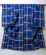 Photo1: 0301H08z330 Vintage Japanese Kimono Silk MEISEN HITOE KOMON Blue Nadeshiko (1)