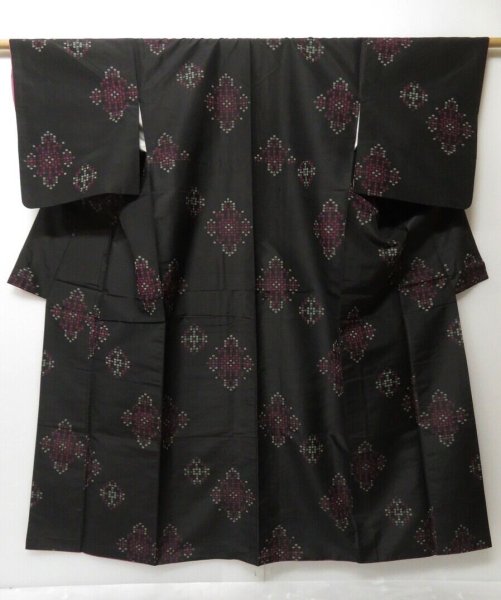 Photo1: 0601T05z550 Vintage Japanese Kimono Silk KOMON Black (1)