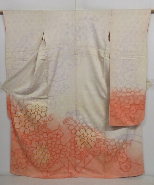 Photo1: 0831i02z1220 Japanese Kimono Silk SHIBORI FURISODE Off-white (1)