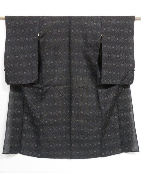 Photo1: 1312i04z570 Vintage Japanese Kimono Linen NOTO-JOFU Black (1)