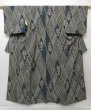 Photo1: 1019T07z870 Vintage Japanese Kimono Silk KOMON Dark blue-gray (1)