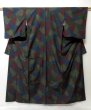 Photo1: 0528T05z840 Vintage Japanese Kimono Silk TSUMUGI Dark red Navy (1)