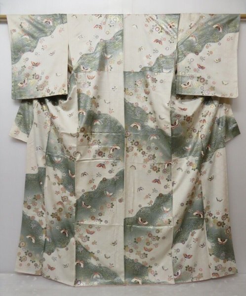 Photo1: 1529T09z940 Japanese Kimono Silk KOMON Off-white Butterfly (1)