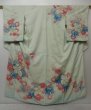 Photo1: 1109T08z890 Vintage Japanese Kimono Silk TSUKESAGE Mint-white Chrysanthemum (1)