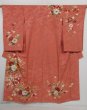 Photo1: 0608N03z570 Vintage Japanese Kimono Silk TSUKESAGE Coral pink Chrysanthemum (1)