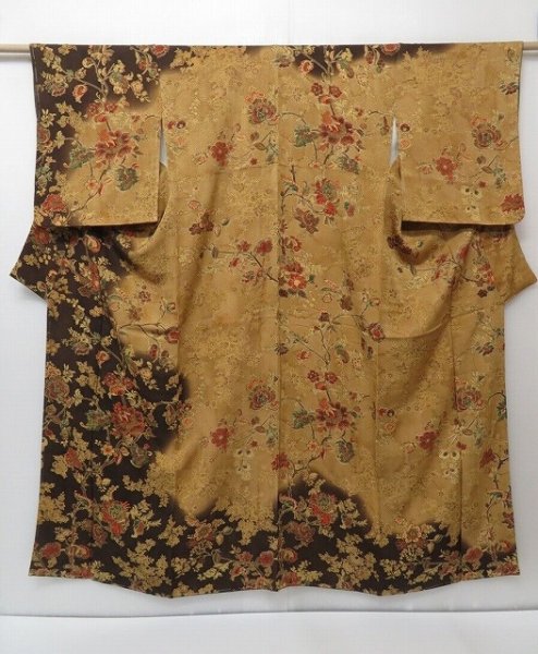 Photo1: 1615i03z920 Unused Japanese Kimono Silk HOUMONGI Ochre Flowers (1)