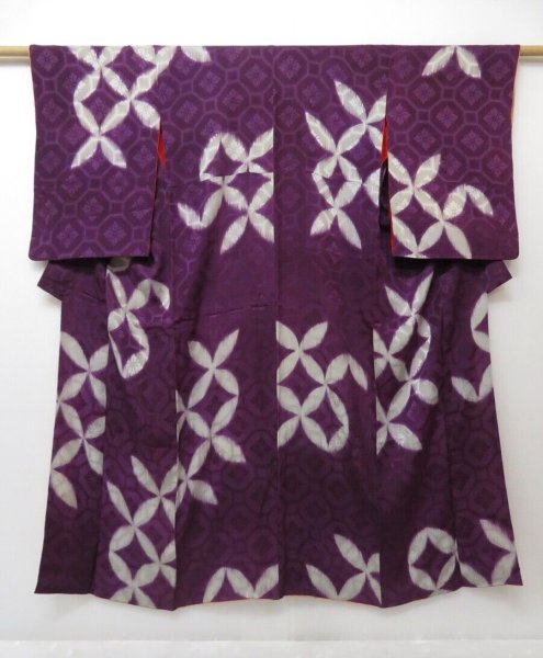 Photo1: 1328T01z530 Antique Japanese Kimono Silk KOMON Dark purple Shippo (1)