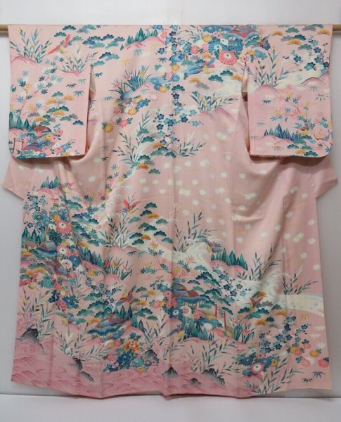 Photo1: 1614i03z1000 Japanese Kimono Silk HOUMONGI Light pink Scenery (1)