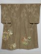 Photo1: 0621N04z720 Vintage Japanese Kimono Silk KO-FURISODE Olive-Gray Bird (1)