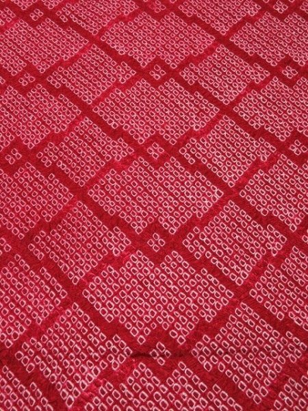 Photo1: 2Q03z40  Japanese Kimono Silk SHIBORI FABRIC  Dark red 41.7x13.4 (1)