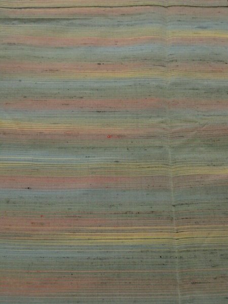 Photo1: 3i05z70  Japanese Kimono Silk  FABRIC Lateral stripes Green-Gray 65.4x13.8 (1)