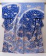 Photo1: 2029T04z910  Japanese Kimono Silk TSUKESAGE Flowers Oriental blue (1)