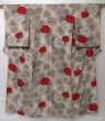 Photo1: 2008T09z800 Antique Japanese Kimono Silk KOMON Chrysanthemum Off-white (1)