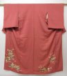 Photo1: 0914T10z610 Vintage Japanese Kimono Silk IROTOMESODE Dull pink Folding fan (1)