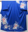 Photo1: 0819T01z950 Japanese Kimono Silk TSUKESAGE Blue Flower cart (1)