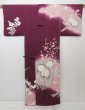 Photo10: 1424T10z970 Japanese Kimono Silk TSUKESAGE Dark purple Peony (10)