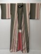 Photo10: 0614T09z800 Vintage Japanese Kimono Silk OMESHI KOMON Dark green-gray Stripe (10)