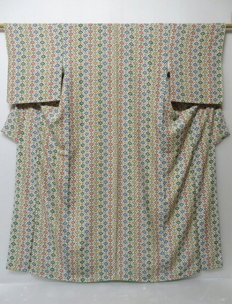 Photo1: 1206H03z820 Vintage Japanese Kimono Silk KOMON Off-white Flower (1)