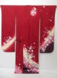 Photo7: 0305N01z1220 Japanese Kimono Silk FURISODE Dark red Sakura (7)