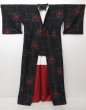 Photo8: 1502T07z850 Japanese Kimono Silk TSUMUGI Black Flower (8)