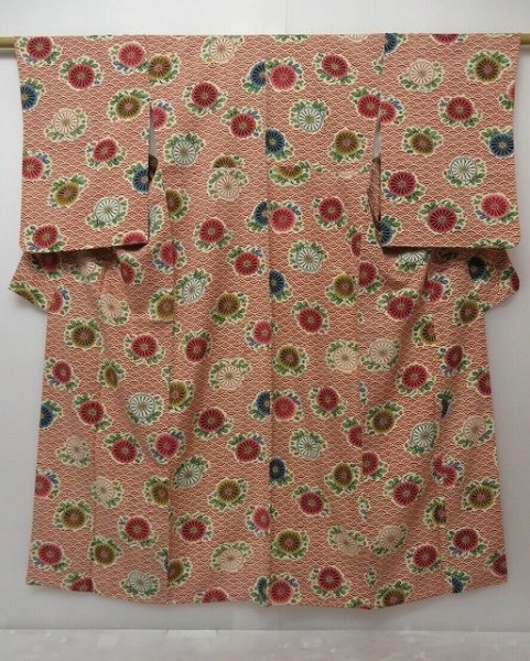 Photo1: 0928T02z1030 Vintage Japanese Kimono Silk RYUKYU BINGATA KOMON Dark red (1)