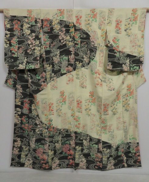 Photo1: 0918i03z1140 Japanese Kimono Silk TSUKESAGE Off-white Flower (1)