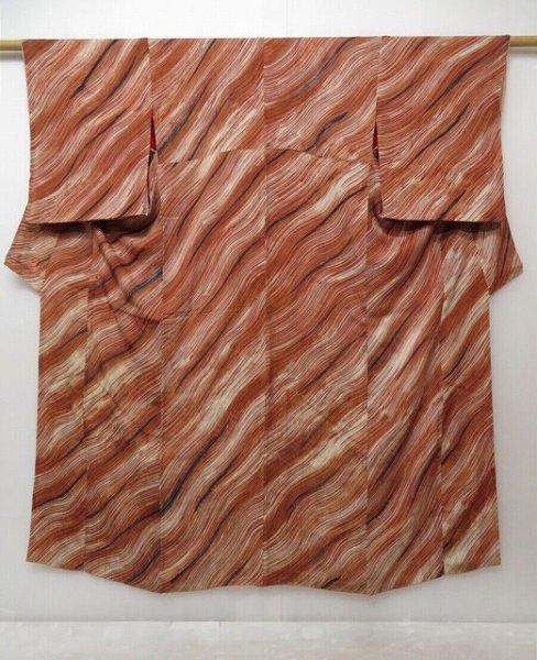 Photo1: 0927T06z550 Antique Japanese Kimono Silk KOMON Brown Stream (1)