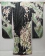 Photo10: 0819T05z1230 Japanese Kimono Silk FURISODE Black Weeping plum (10)