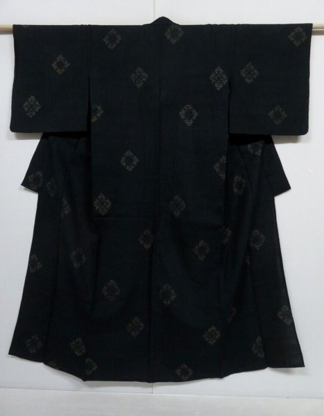 Photo1: 0202N05z620 Vintage Japanese Kimono Silk HITOE TSUMUGI Dark green-gray (1)