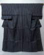 Photo1: 1221H01z460 Vintage Japanese Kimono Cotton Linen See through Navy Stripe (1)