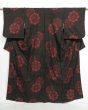 Photo1: 0930i09z630 Vintage Japanese Kimono Silk TSUMUGI Dark brown-black Flowers (1)