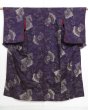 Photo1: 1019i06z780 Vintage Japanese Kimono Silk OMESHI KOMON Dark purple Flowers (1)