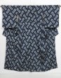 Photo1: 1019i07z890 Vintage Japanese Kimono Silk OMESHI KOMON Dark navy (1)