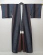 Photo8: 1119T03z860 Japanese Kimono Silk TSUMUGI Navy-Gray Stripe (8)