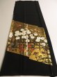 Photo6: 2S01z120 Japanese Kimono Silk Artist work FABRIC Black Bird, Flowers 46.5" (6)