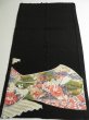 Photo5: 2Q02z120 Japanese Kimono Silk  FABRIC Black Crane, Flowers 46.5" (5)