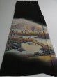 Photo6: 1F01z120 Japanese Kimono Silk Artist work FABRIC Black Scenery 50.4" (6)