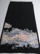 Photo6: 3K02z150 Japanese Kimono Silk Yu-zen FABRIC Black Garden 48" (6)