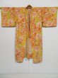 Photo10: 0731i06z310 Antique Japanese Kimono Silk Girl's Hitoe Yellow ochre Flowers (10)