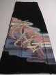 Photo6: 3K01z110 Japanese Kimono Silk Artist work FABRIC Black Wave 45.7" (6)