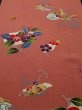 Photo1: 3P04z90 Japanese Kimono Crepe Silk  FABRIC Coral pink Bingata 60.6" (1)