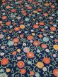 Photo1: 1S02z60 Japanese Kimono Silk  FABRIC Navy Chrysanthemum 40.2" (1)