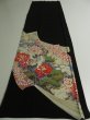 Photo5: 2Q01z100 Japanese Kimono Silk  FABRIC Black Crane, Flowers 53.5" (5)