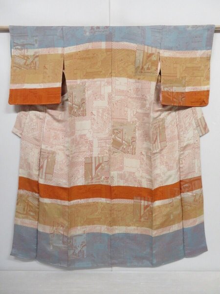 Photo1: 0426N07z1160 Vintage Japanese Kimono Silk TSUKESAGE  Old Japanese scenery (1)