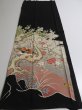 Photo6: 2S02z100 Japanese Kimono Silk  FABRIC Black Mandarin duck 45.7" (6)