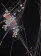 Photo1: 3B02z50 Japanese Kimono Silk  FABRIC Black-Navy Flowers 37" (1)